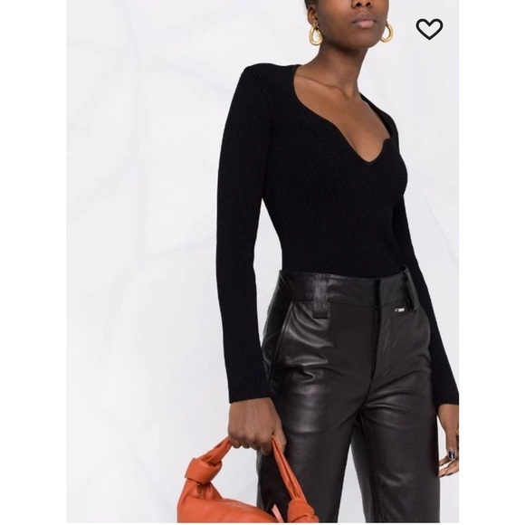 KHAITE Sweaters - NWT $1474 KHAITE SWEETHEART L/s RIBBED-KNIT SWEATER TOP Black Size Small